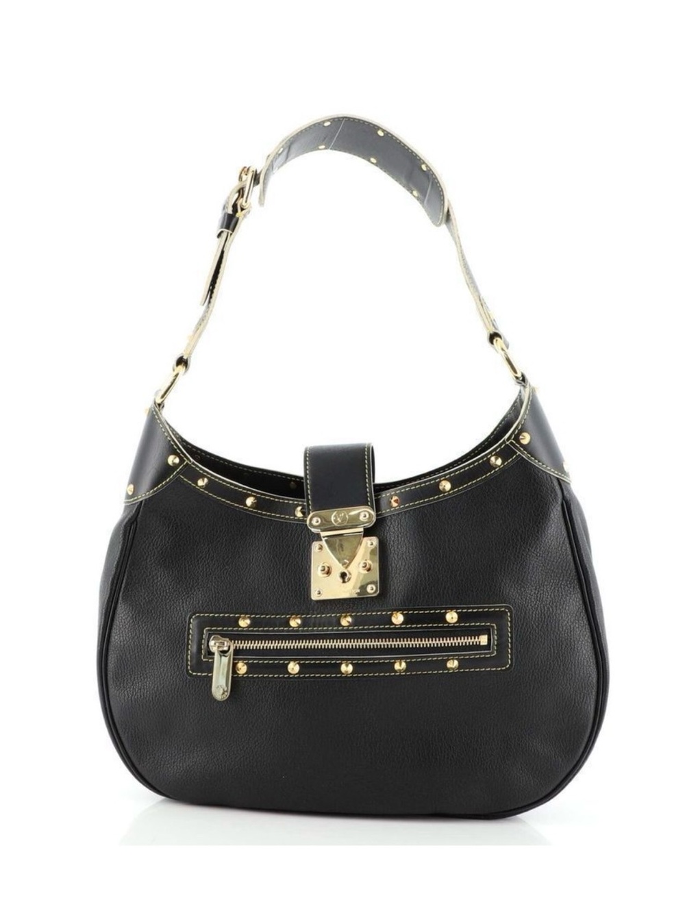 Louis Vuitton Black Shoulder Bag with Gold Hardware Suhali Collection